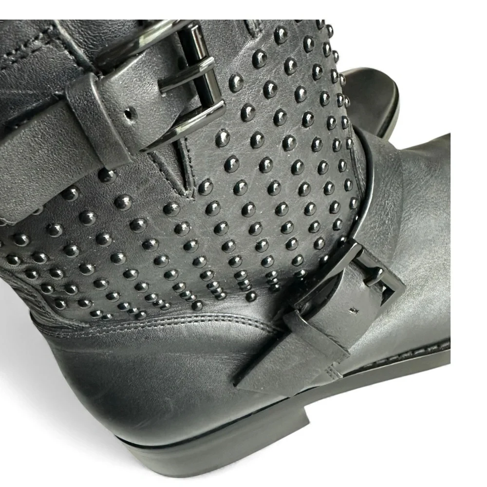 Michael Kors Reeves Studded Moto Boots Black Leather Dark Academia Biker Size 7